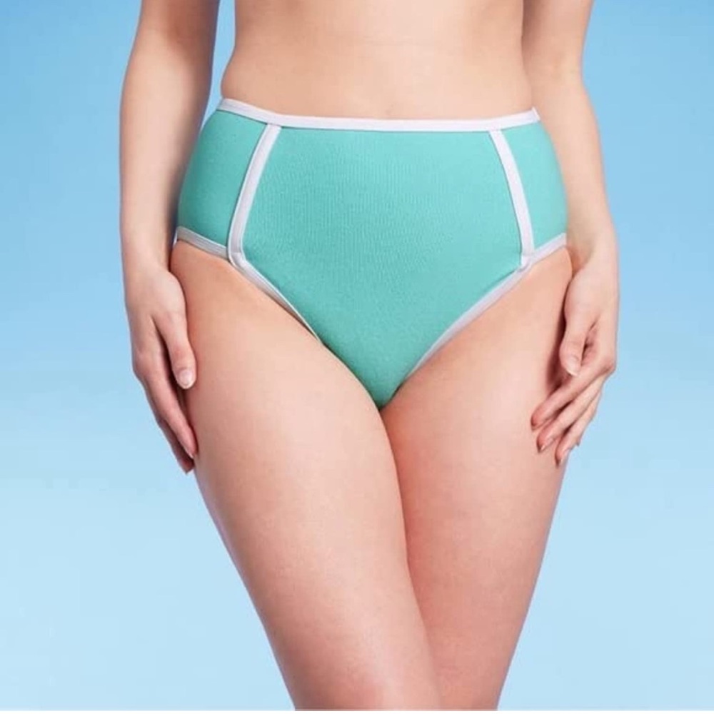 Kona Sol Women's Terry Textured Solid High Waist Bikini Bottom XL 1X 80's - Picture 2 of 4